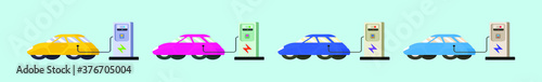set of electric car cartoon icon design template with various models. vector illustration