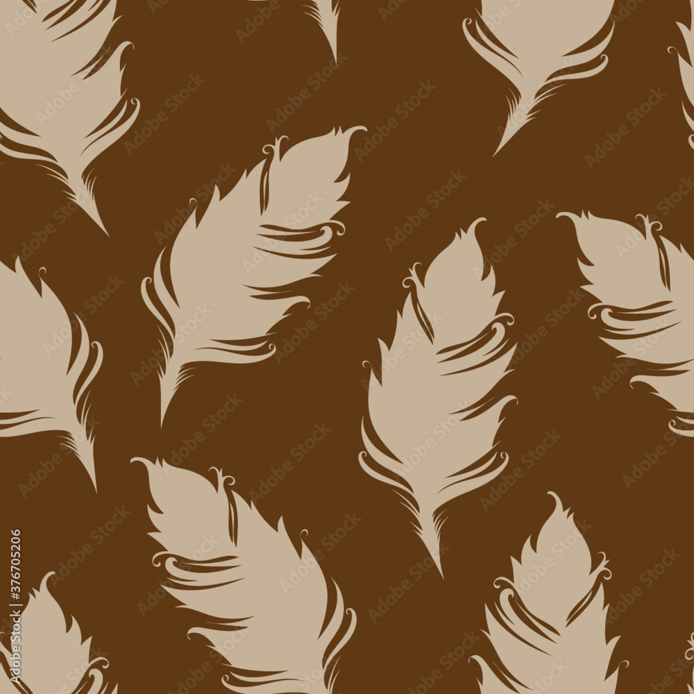 Obraz premium Feather silhouette isolated. Brown and beige colors. Seamless pattern. Vector illustration