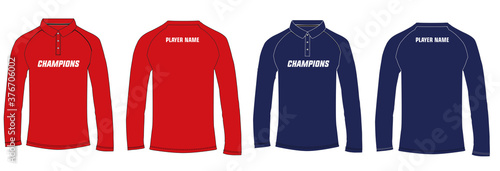 Sports long sleeve polo t-shirt jersey design template, mock up uniform kit with front and back view