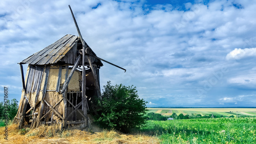 Old abandoned and broken windmill in Moldova