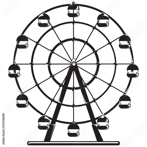 Ferris wheel in black and white style. Carousel of amusement park.