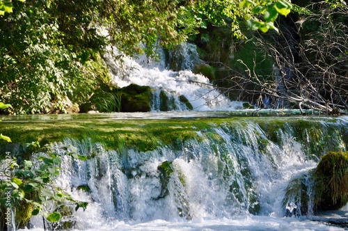 Plitvice  Croatia-July 2019. Plitvice Lakes National park waterfall  beautiful landscape with waterfalls  lakes and forest