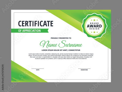 Abstract Smooth Natural Green Certificate Design, Professional Modern Certificate with Blurry Green Mesh Element Background Template Vector