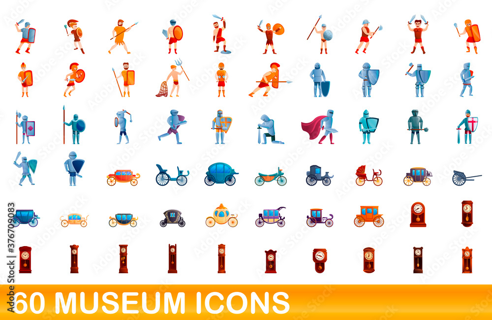 Fototapeta premium 60 museum icons set. Cartoon illustration of 60 museum icons vector set isolated on white background