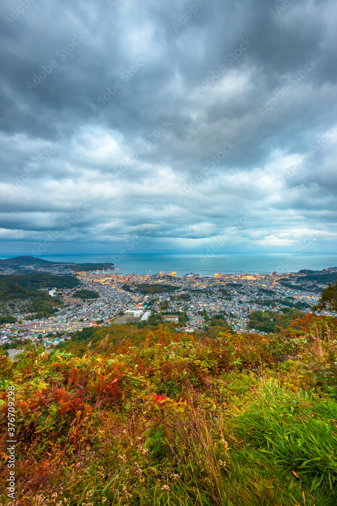 Otaru, Hokkaido, Japan town cityscape over Ishikari Bay Otaru, Hokkaido, Japan town cityscape over Ishikari Bay