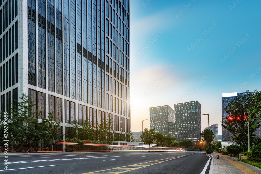Fototapeta premium Dense skyscrapers and roads, Jinan CBD, China.