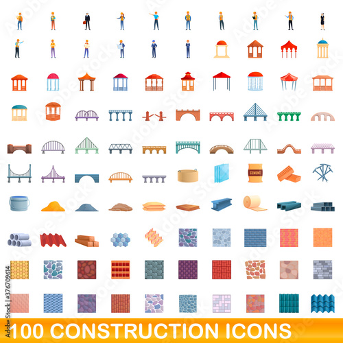 Fototapeta Naklejka Na Ścianę i Meble -  100 construction icons set. Cartoon illustration of 100 construction icons vector set isolated on white background