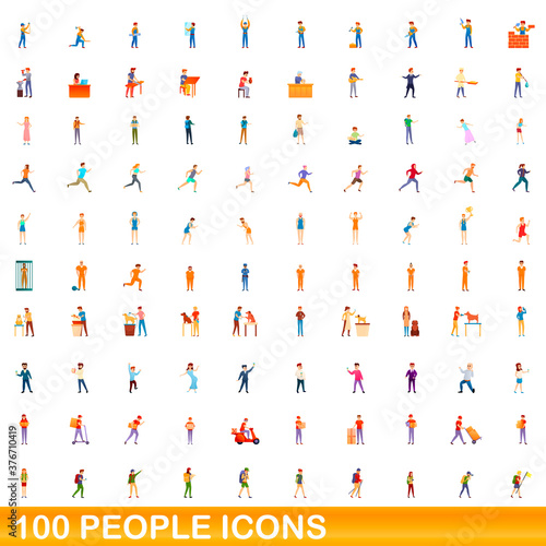 100 people icons set. Cartoon illustration of 100 people icons vector set isolated on white background