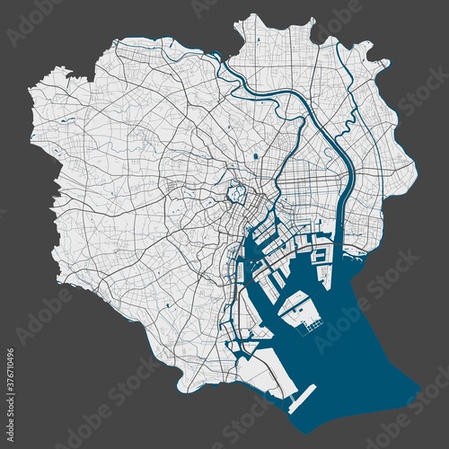 Detailed map of Tokyo city, Cityscape. Royalty free vector illustration.
