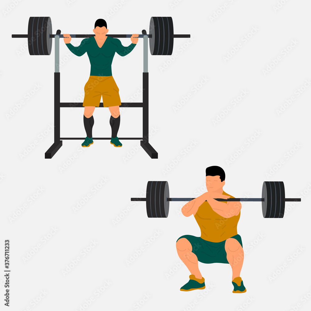 An impressive athletes make a maximum weight lift of a barbell. Illustration of bodybuilder strong man. Strongman powerlifting. Can be used for topics like weightlifting, weight training, powerlifting