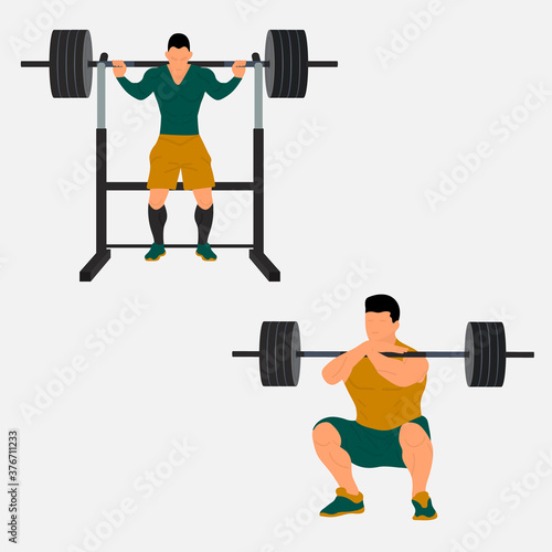 An impressive athletes make a maximum weight lift of a barbell. Illustration of bodybuilder strong man. Strongman powerlifting. Can be used for topics like weightlifting, weight training, powerlifting