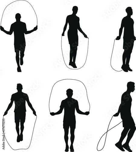 Man Playing Skipping Rope Silhouette Set