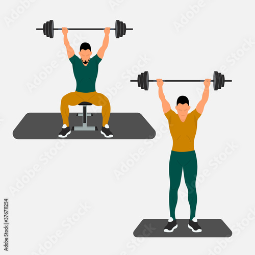 An impressive athletes make a maximum weight lift of a barbell. Illustration of bodybuilder strong man. Strongman powerlifting. Can be used for topics like weightlifting, weight training, powerlifting photo