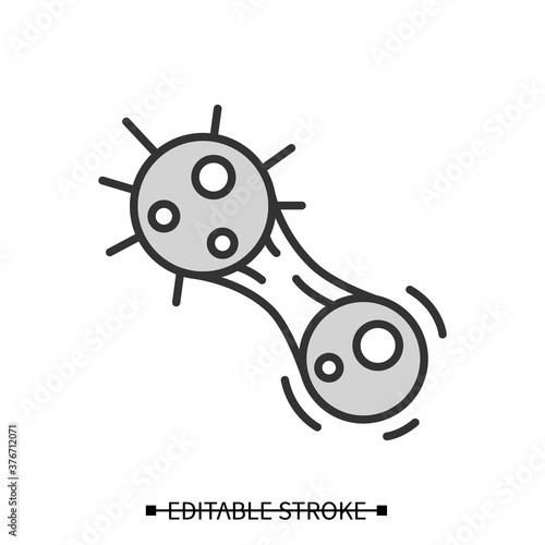 Covid mutation icon. Virus evolution and molecule mitosis linear pictogram. Concept of infection disease strain mutation and changing. Editable stroke vector illustration for microbiology