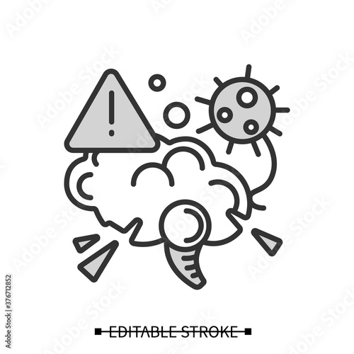 Blood stroke icon. Covid disease caused acute brain damage linear pictogram. Concept of corona virus neurological health effects danger and cerebral hemorrhage. Editable stroke vector illustration