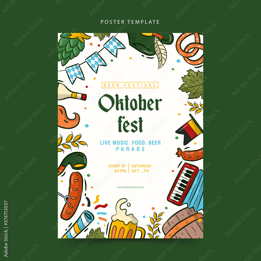 Oktoberfest poster template, hand drawn collection