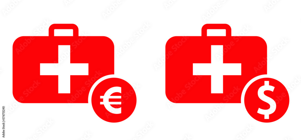Obraz premium Medical expenses Flat vector coins sign Finances billing label, financial banking concept Health Care and money concept icon Deposit pictogram Healthy safety first Healthcare costs and fees hospital