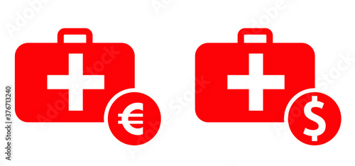 Medical expenses Flat vector coins sign Finances billing label, financial banking concept Health Care and money concept icon Deposit pictogram Healthy safety first Healthcare costs and fees hospital