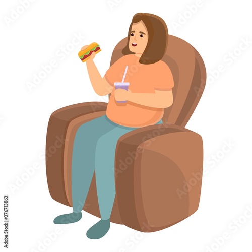 Gluttony armchair fast food icon. Cartoon of gluttony armchair fast food vector icon for web design isolated on white background