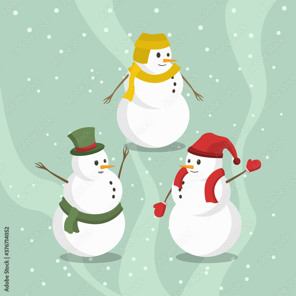 Cute Snowman Characters with Flat Design Cute Snowman Characters with Flat Design