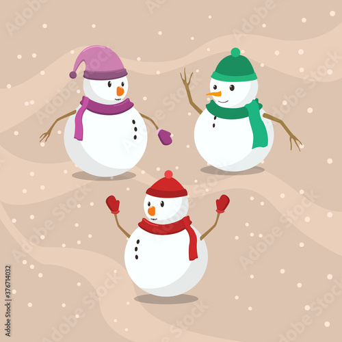 Cute Snowman Characters with Flat Design © ramades