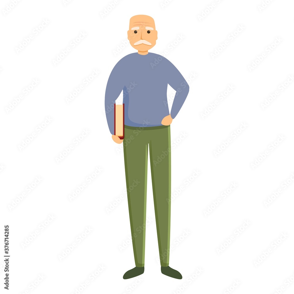 Old man with book icon. Cartoon of old man with book vector icon for web design isolated on white background Old man with book icon. Cartoon of old man with book vector icon for web design isolated on white background