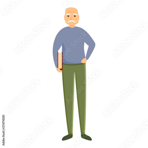 Old man with book icon. Cartoon of old man with book vector icon for web design isolated on white background