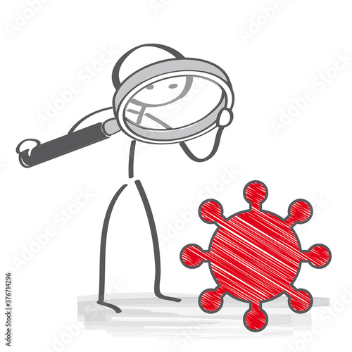 COVID-19 laboratory test - Pandemic Sars Fever Vector Illustration stick figure with magnifier and virus symbol