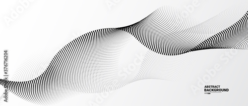 Grey and white abstract background with flowing particles. Digital future technology concept.