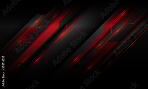 Abstract red metallic light cyber polygon slash on dark grey shadow design modern futuristic technology background vector illustration.