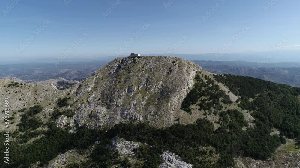 Njegos Mausoleum on the top of the mountain, Lovcen national park, Montenegro. Aerial footage Njegos Mausoleum on the top of the mountain, Lovcen national park, Montenegro. Aerial footage