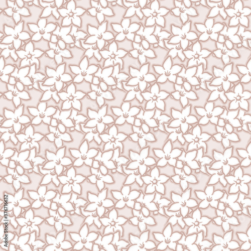 Bridal Wreath floral vector repeating pattern. Madagascar Jasmine seamless illustration background.