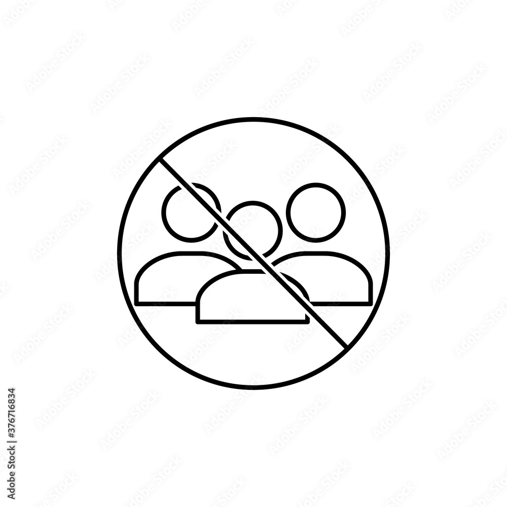 Avoid crowds people line icon. Sign team get together is not allowed vector illustration isolated on white. Outbreak, prevention and awareness. Social distance symbol. Avoid crowds people line icon. Sign team get together is not allowed vector illustration isolated on white. Outbreak, prevention and awareness. Social distance symbol.