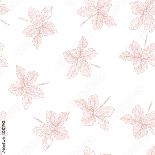Abstract seamless pattern with tropical flowers. Vector template.