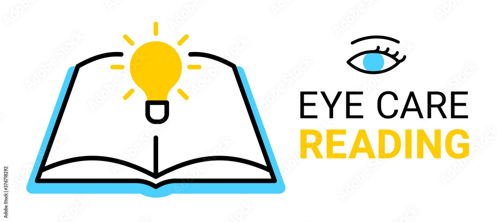 Naklejka premium Vector open book with a light bulb, eye care reading concept
