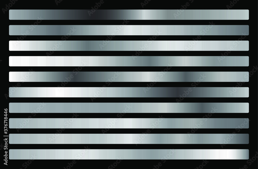 Obraz premium Silver gradient collection, texture set. Shiny vectors illustration for posters, brochure, invitation, wallpaper, flyers, banners.