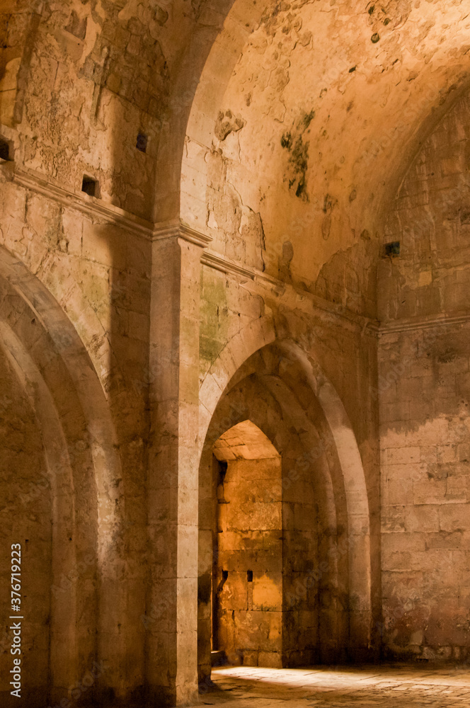 Crac de chevalier Syria 2009 interior the best-preserved of the Crusader castles - obrazy, fototapety, plakaty 