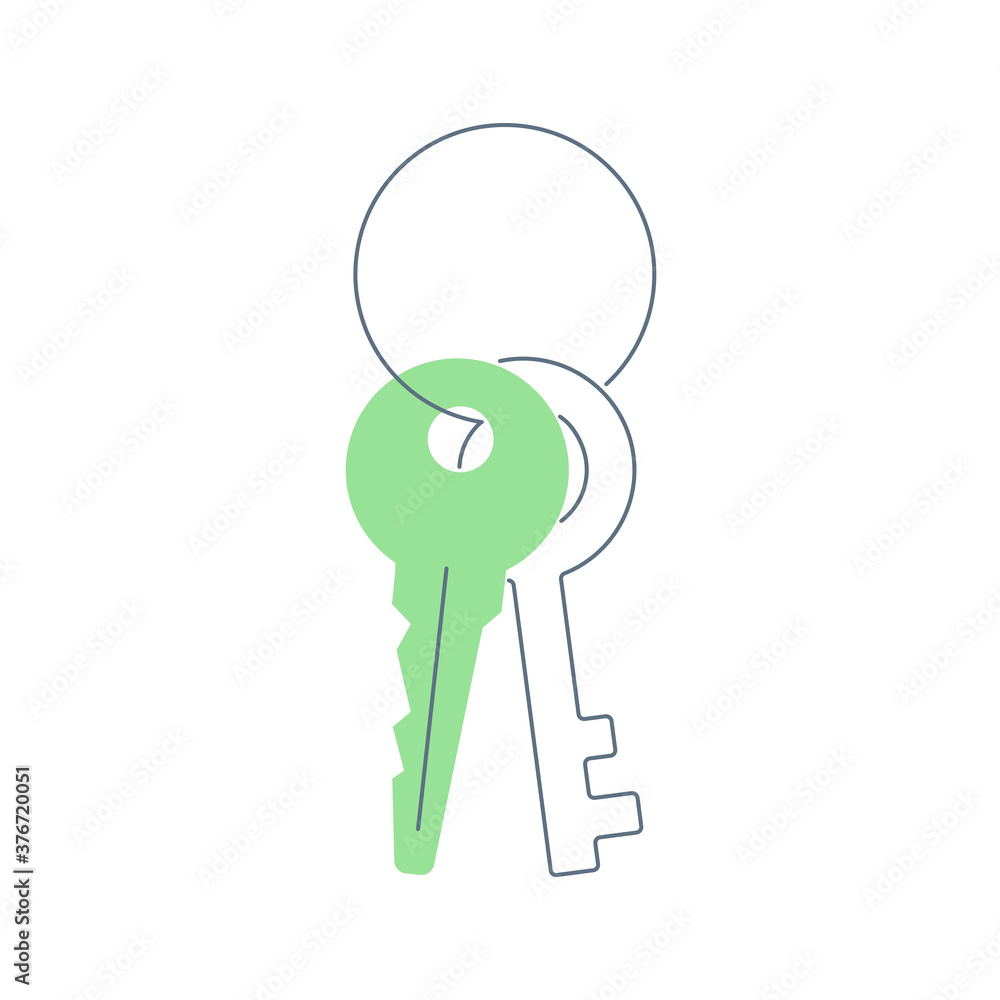 A bunch of keys on a ring, the concept of accessibility, solution, key decision, property rights. Flat line vector A bunch of keys on a ring, the concept of accessibility, solution, key decision, property rights. Flat line vector