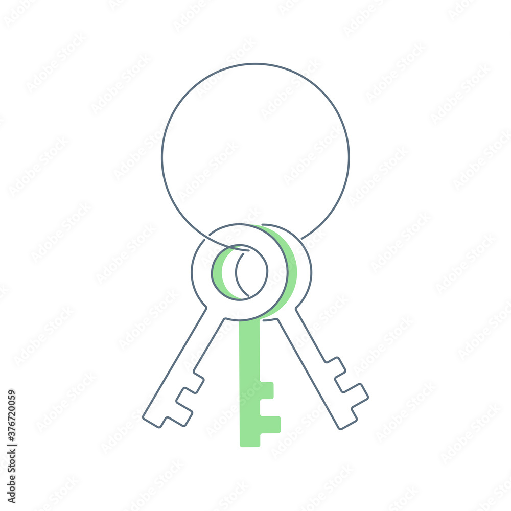 A bunch of keys on a ring, the concept of accessibility, solution, key decision, property rights. Flat line vector A bunch of keys on a ring, the concept of accessibility, solution, key decision, property rights. Flat line vector