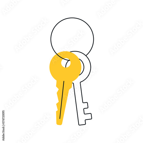 The key, golden key on a ring. Opening, success, login, access, secure, admin concept. Flat line vector illustration on white