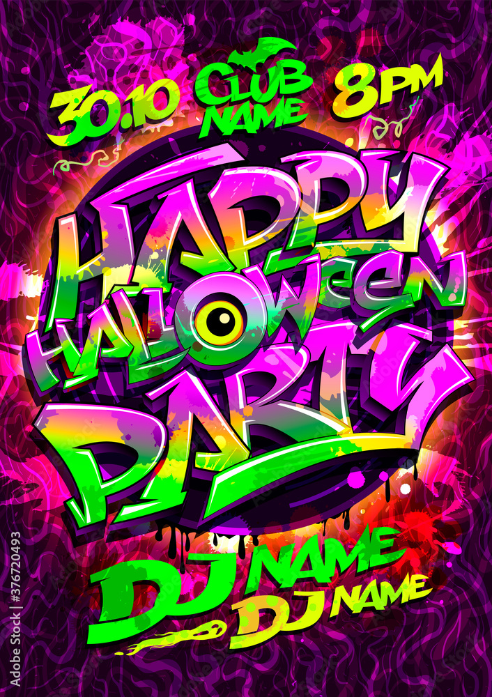 Happy Halloween party poster design with graffiti style lettering