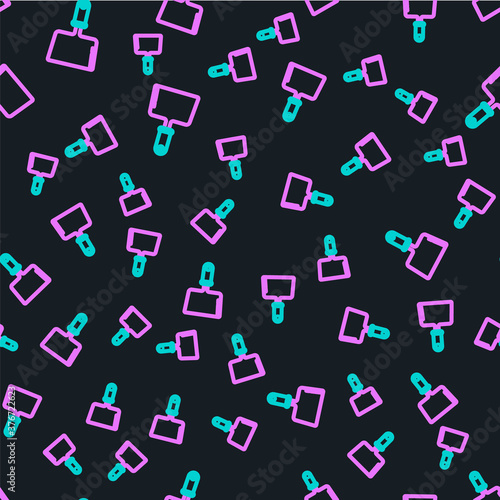 Line Putty knife icon isolated seamless pattern on black background. Spatula repair tool. Spackling or paint instruments. Vector Illustration.