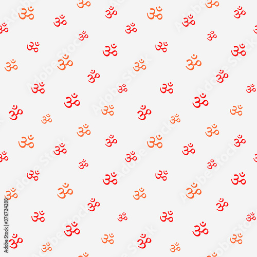Seamless pattern Om,Aum,symbol of divine Trimurti of Brahma, Vishnu and Shiva.Sacred sound,primordial mantra,word of power,pictogram.Yoga,meditation,sacredness,spirituality.Vector illustration
