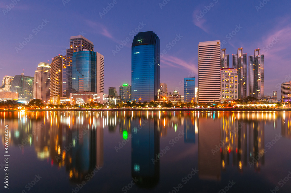 Fototapeta premium Cityscape view of Bangkok modern office business building in business zone. Bangkok is the capital of Thailand and Bangkok is also the most populated city in Thailand