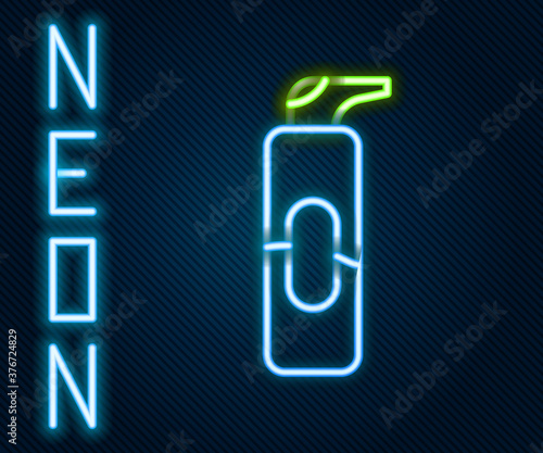 Glowing neon line Spray can for hairspray, deodorant, antiperspirant icon isolated on black background. Colorful outline concept. Vector Illustration.