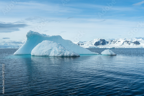 Antarctica, Peninsula, icebergs floating between Detail Island and Lemaire Channel. 