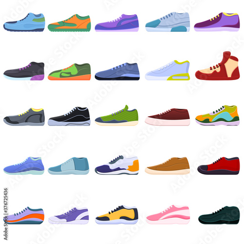 Sneakers icons set. Cartoon set of sneakers vector icons for web design