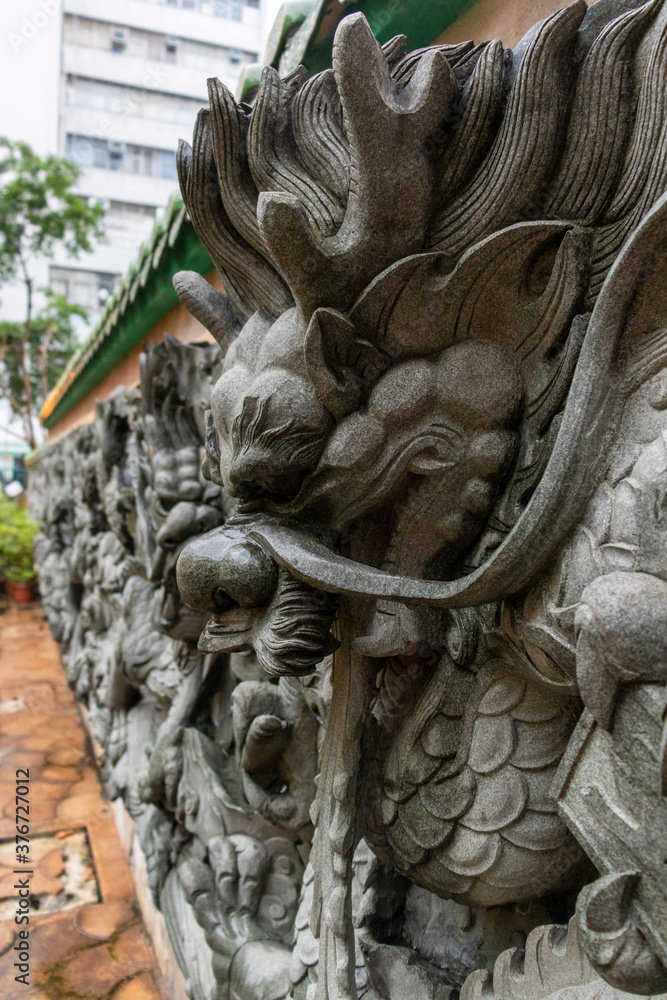 Chinese dragon on stone wall