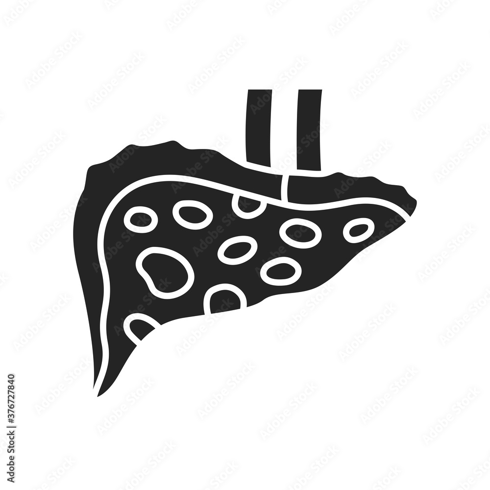 Liver disease hepatitis glyph black icon. Inflammation internal organ ...