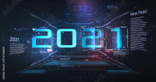 Modern futuristic technology template for 2021. New year 2021 in vr style HUD,GUI, UX. Futuristic background your design.Technology background. Digital data visualization. Hi-tech innovation. ar SPACE